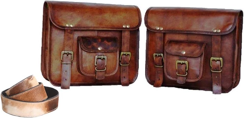 Motorcycle Side Pouch Brown Leather Side Pouch Saddlebags Saddle Panniers 2 Bag Buffalo Leather Camera Belt