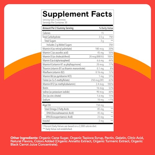 smartypants kids multivitamin gummies - improved formula omega 3 dhaepa vitamins d3 c b12 b6 vitamin a k amp zinc gluten free three fruit flavors 60 count 30 day supply
