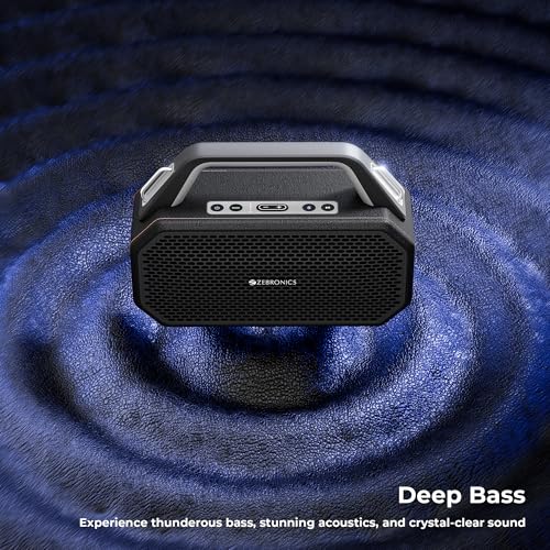 Image of ZEBRONICS Prima, Portable Bluetooth Speaker, 90 Watts, Upto 9 Hours Playback, Dual 11.8cm Drivers, Dual Passive Radiators, BTv5.4 | TWS | AUX | USB, Carry Strap, Deep Bass, Splash Proof (Black)