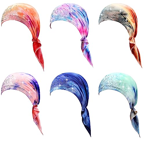 Image of Geyoga 6 Pcs Chemo Headwear for Women Pre-tied Head Scarf Headwrap, Tie Dye