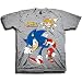 Sega Boys Sonic The Hedgehog Shirt - Featuring Sonic, Tails, and Knuckles - The Hedgehog Trio - Official T-Shirt (Grey, Medium)
