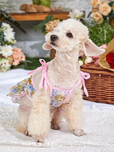 Qwinee Dog Dresses Flower Print Cat Dog Ruffle Trim Self-Tie Vest Dress Breathable Dog Shirt Skirt Pet Costume For Puppy Small Medium Girl Dogs Cats Kitten Multicolor Xs #TOP2