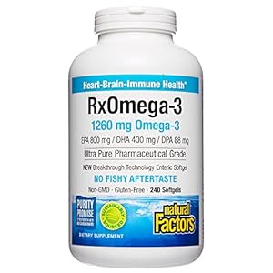 RxOmega-3 by Natural Factors, Natural Support for Heart Health with DHA and EPA, Daily Dietary Supplement, 240 Softgels, 120 Count (Pack of 1)