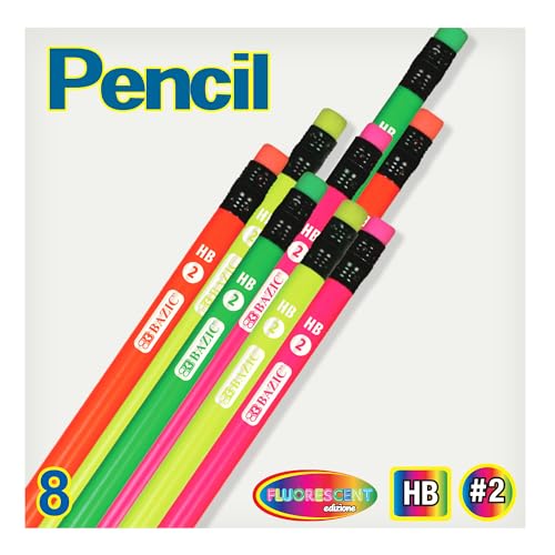 Lápices de Madera Fluorescentes BAZIC con Borrador x8 miniatura 5