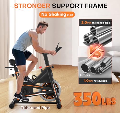 Exercise Bike, DMASUN Silent Magnetic Resistance 350LB Capacity Stationary Bike for Home with Bluetooth, App Compatible, Workout Bike with Solid Flywheel and Tablet Holder