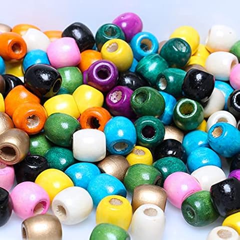 200 Colored Wood Beads 16x17mm Large Hole Macrame Wooden Loose Spacer Beads for Hair Braid Decor/Jewelry Making/Handmade Crafts(10 Colors) Cover