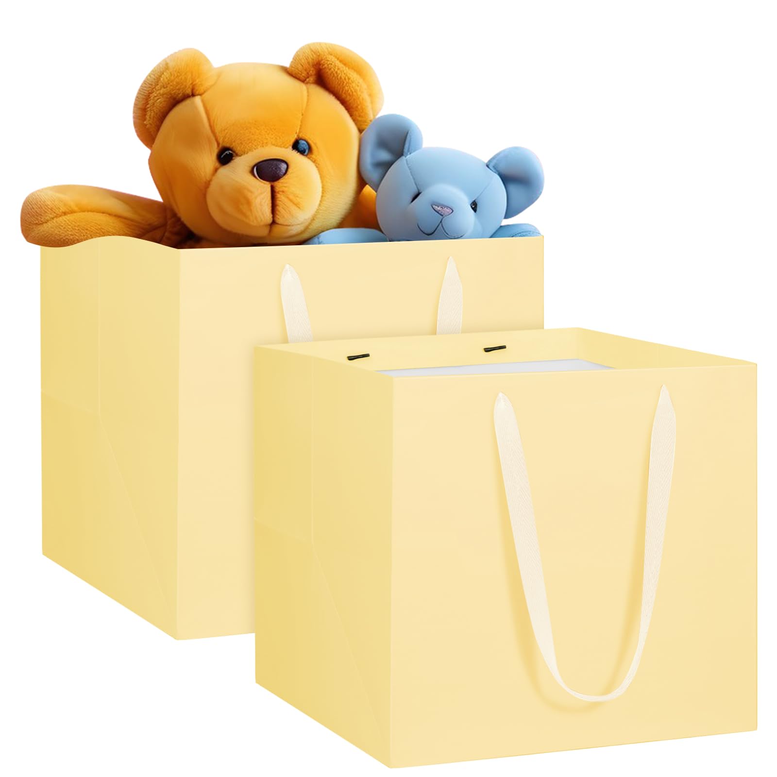 NAHRMY 2 Pack Large Gift Bags, 30 x 30 x 30 cm Extra Large Square Beige Gift Paper Bag for Presents Bouquets Flower Wedding Cake Graduation Birthday Party