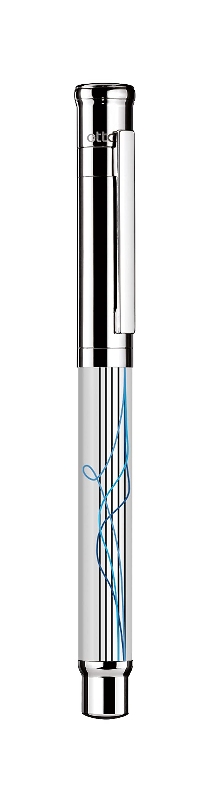 Otto Hutt design 04 Tintenroller 009-18780 – Rollerball mit hochwertiger Beschichtung und glänzender Oberfläche in der Farbe Weiß mit 4-fach Liniendruck – Mit Großraummine M, blau