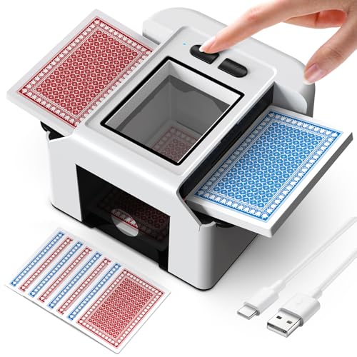 ShinePick Automatic Card Shuffler, Low Noise Card Shuffler with 2000mAh Rechargeable Battery, Card Shuffling Machine- Auto and Manual Mode for Poker, Phase 10, UNO, Skip-Bo, Blackjack (White)