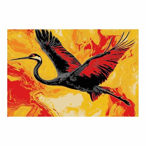 Impression sur toile grue rouge noire TERUEA poster mural rustique 70x100cm sans cadre pour salon