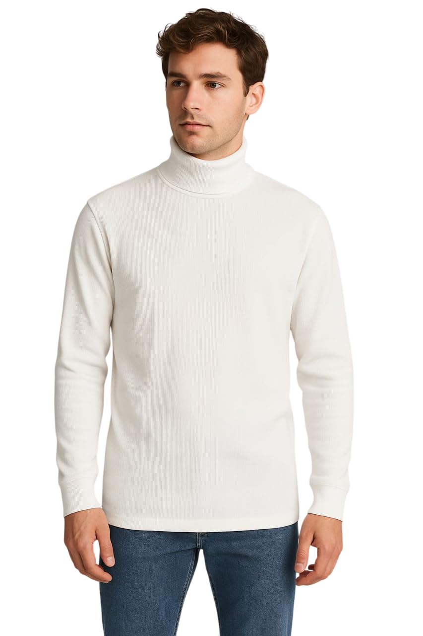 XL Classic Men's Turtleneck Sweater, White Ribbed Knit, Long Sleeve Winter Wear-picture-27
