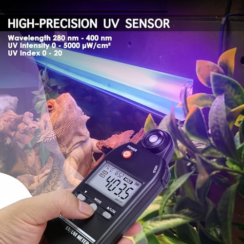 UV Meter Digital UVB Meter, 280-400 nm UV Index Meter with UV and UVI Switchable, 0-5000 μW/cm² Measuring Range UV Detector with 100 Groups Data Record, UV Index Meter for Reptiles, etc. - Thumbnail 3