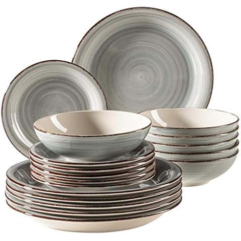 MÄSER 931875 Bel Tempo II, Teller-Set für 6 Personen im modernen Vintage Look, 18-teiliges Tafelservice, handbemaltes Keramik-Geschirr Service Cover