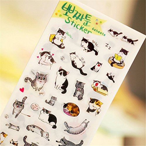 School Supplies Polyvinyl Chloride 6 Sheets Super Cute Cat Stickers for DIY Albums Diary Decoration Cartoon Scrapbooking Kawaii School Office Stationery