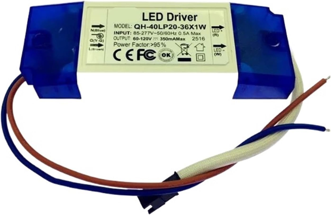 1 piece 20W-36W Output 300mA DC 60-120V LED Driver, Constant Current Lighting Transformer Suitable for 20W 25W 30W 36W lamp Power Supply