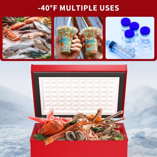 Image of Northair Chest Freezer Low temperature quick freeze 14℉ to -40℉ Compact Freezer - 2 Removable Baskets (Red, 1.8 Cubic Feet)