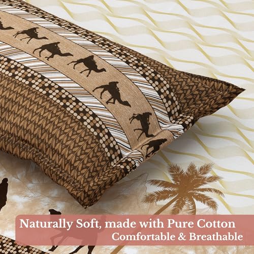 Image of Jaipur Weaves Bedsheet King Size 100% Pure Cotton Bed Sheet with 2 Pillow Covers, 300 TC Premium Bedding Set, 72x78 inches, Soft Breathable Camel Design Bedding (Amber Desert, Super King Fitted)