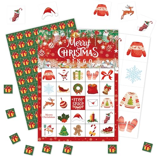 pseuaudo Christmas Bingo Games Winter Bingo Cards Merry Christmas Theme Party Games for Adults Family Large Group Party 24 Bingo Cards D03