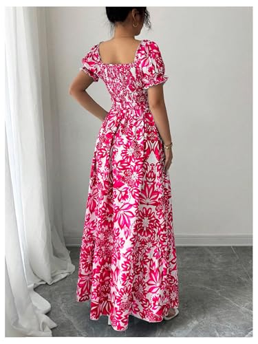 Image of Floerns Women's Floral Short Puff Sleeve Milkmaid Dress Boho A Line Long Dresses