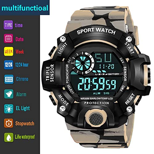 Image of Men's, Kid's Waterproof Shockproof Multi-Functional Automatic Digital Sports Wrist Watch with Led, Multicolour Strap - Pack of 2