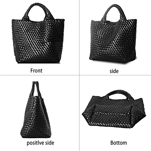 Dyalsa Woven Tote Bag For Women, Vegan Leather Handbag Large Summer Beach Bag And Purse Retro Handmade Travel Shoulder Bag (Black) #TOP3