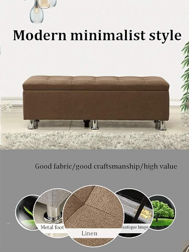 Banc ottoman de rangement en lin orange 100cm pour salon