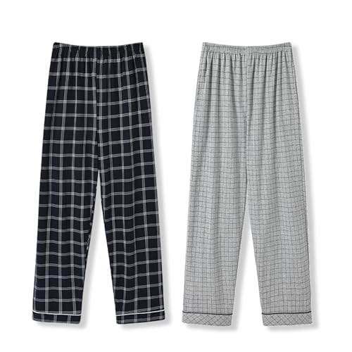 Pajama Pants, 2 Pack Cotton Men's Pajama Pants, Men's Plaid Pajama Pants with Pockets
