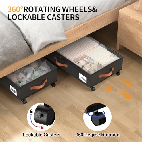 Image of Under Bed Storage Containers with Wheels Large Underbed Shoes Blankets Clothes Toy Storage Drawers for College Dorms Bedrooms Nursery Rooms Organization (Black 2 Pack, 6.6in height(30.3 inchx15.7 inchx6.6 inch))