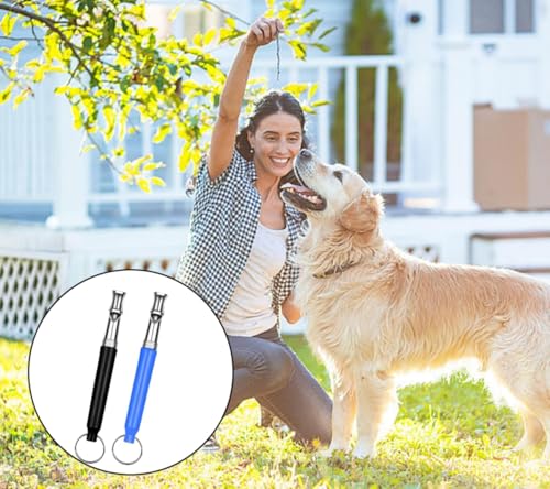 WANHUARO 2 StüCk Hundepfeife Rückruf, Hundepfeife Hochfrequenz Lautlos, Hundetraining Pfeife, Hilfsmittel Pfeife Hund Rückruf,Ultraschall-Hundepfeife(Schwarz, Blau)