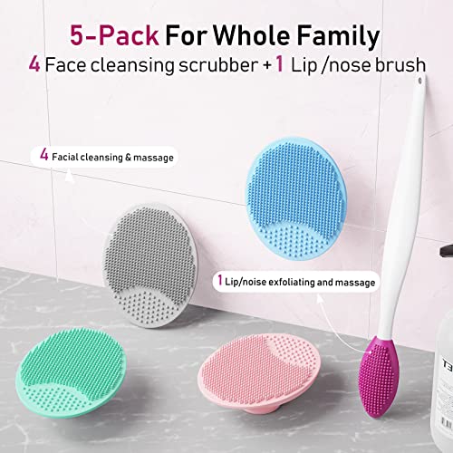 Face Scrubber Facial Cleansing Brush: Soft Silicone Exfoliating Brush With Lip Scrub Brush - Handheld Mat Cleaning Scrubber For Blackhead Acne Pore Cradle Cap Deep Skin Care (5 Pack) #TOP1