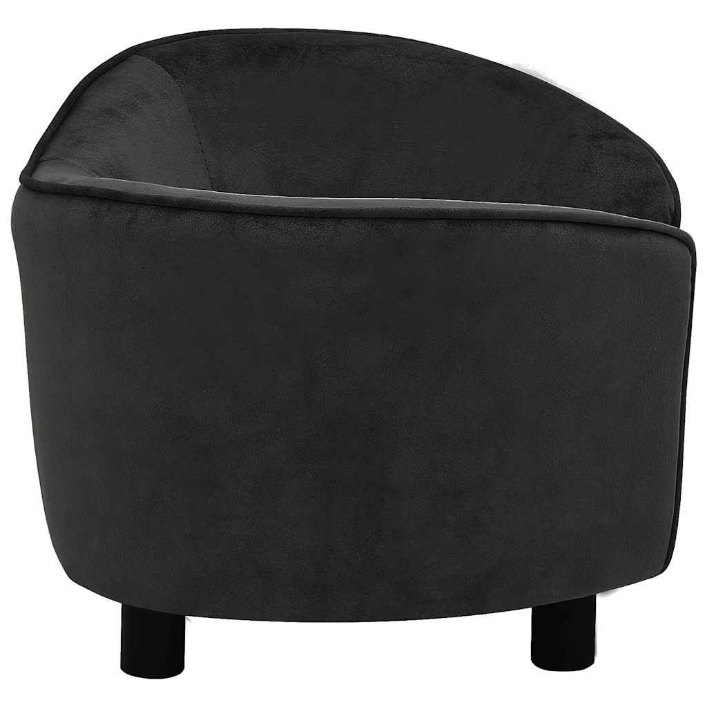 Sofa dla psa, czarna, pluszowa z drewnianą ramą, 69 x 49 x 40 cm, antypoślizgowe legowisko dla psa, poszewka nadająca się do prania, ortopedyczne przytulne legowisko dla małych psów i kotów