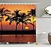 Produktbild SRJ2018 Palm Tree Decor Duschvorhang von Karibik Horizont Abenddämmerung Zeit romantische friedliche Küsten Charme Landschaft Stoff Badezimmer Dekor Set mit Orange schwarz
