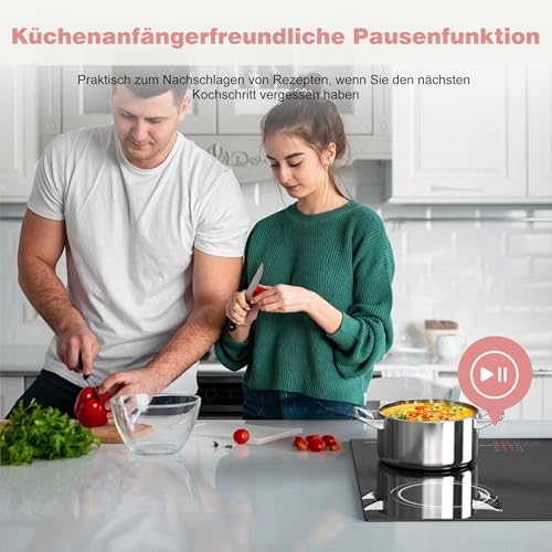 Induktionskochfeld 60 cm mit Flexzone, Autark 4 Platten Einbau Kochfeld Induktion, 6400W...