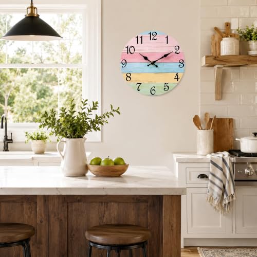 Image of CHYLIN Wall Clock Silent Non-Ticking Battery Operated Pink Green Colorful