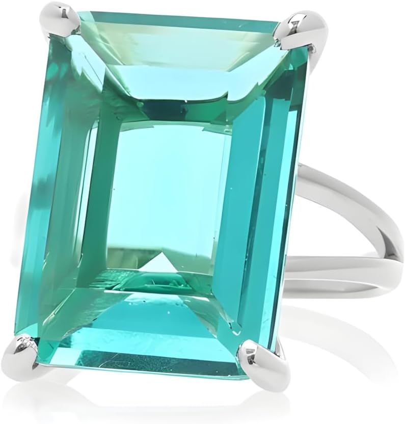 Sterling Silver Blue Tourmaline Statement Ring – Rectangle Gemstone Jewelry for Women – October Birthstone