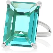 Sterling Silver Blue Tourmaline Statement Ring Rectangle Gemstone Jewelry for Women October Birthstone