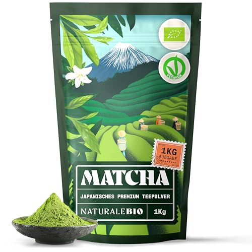 NaturaleBio Matcha Tee Pulver Bio - Premium-Qualität - 1kg. Original Green Tea aus Japan. ideal zum Trinken. Grüntee-Pulver für Latte, Smoothies, Matcha-Getränk. Hergestellt in Uji, Kyoto. NaturaleBio Matcha Tee Pulver Bio - Premium-Qualität - 1kg. Original Green Tea aus Japan. ideal zum Trinken. Grüntee-Pulver für Latte, Smoothies, Matcha-Getränk. Hergestellt in Uji, Kyoto.