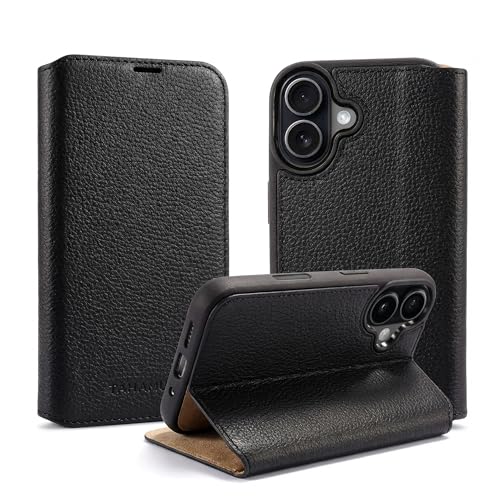 Étui portefeuille iPhone 17 en cuir noir, parfait pour vos déplacements urbains