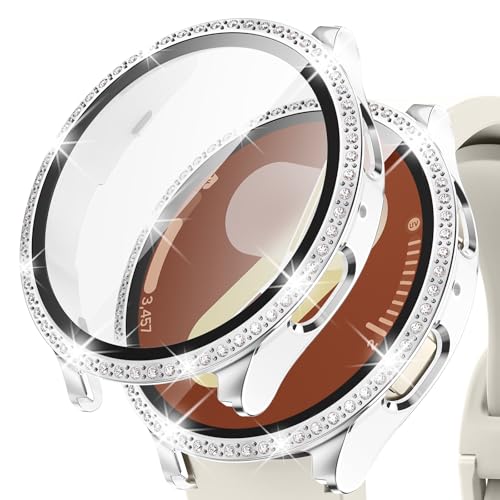Kamita Glitter Diamant Coque Compatible avec Samsung Galaxy Watch 7 44mm, Paillettes Dur PC Bumper Case avec Verre Trempé Protecteur d'écran, Housse de...