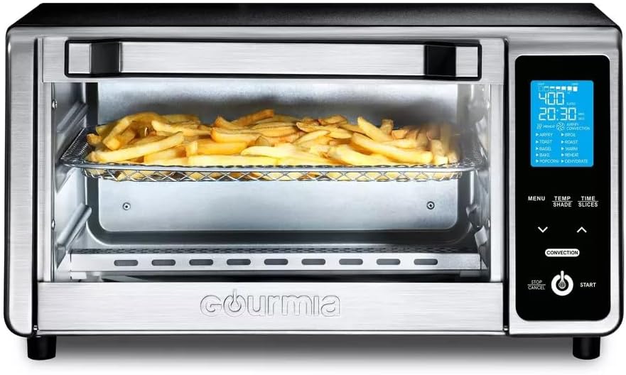 Gourmias Digital Air Fryer Toaster Oven Combo – 4-Slice Countertop Stainless Steel Oven with 11 Cooking Functions, 1000W Fry Force 360° Technology, Dishwasher-Safe Parts Gourmias Digital Air Fryer Toaster Oven Combo – 4-Slice Countertop Stainless Steel Oven with 11 Cooking Functions, 1000W Fry Force 360° Technology, Dishwasher-Safe Parts