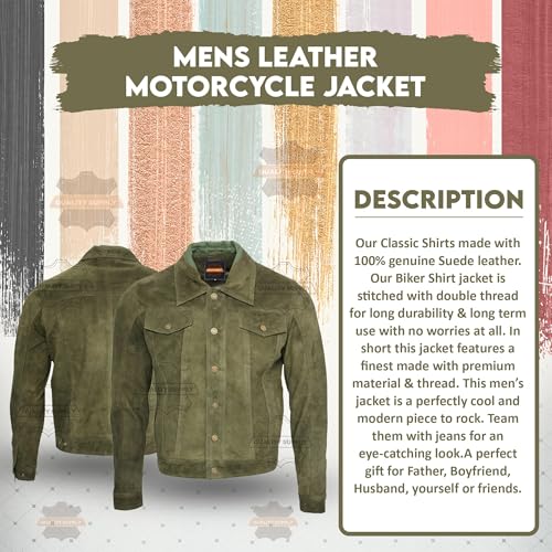 Image of Vintage Trucker Suede Leather Jacket Men - Classic Denim Biker Cafe Racer Causal Western Jacket
