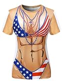 Womens American Flag Bikini T-Shirt Fourth of July Independence Day Patriotic Muscle Abs Costume, USA Flag 1, Large