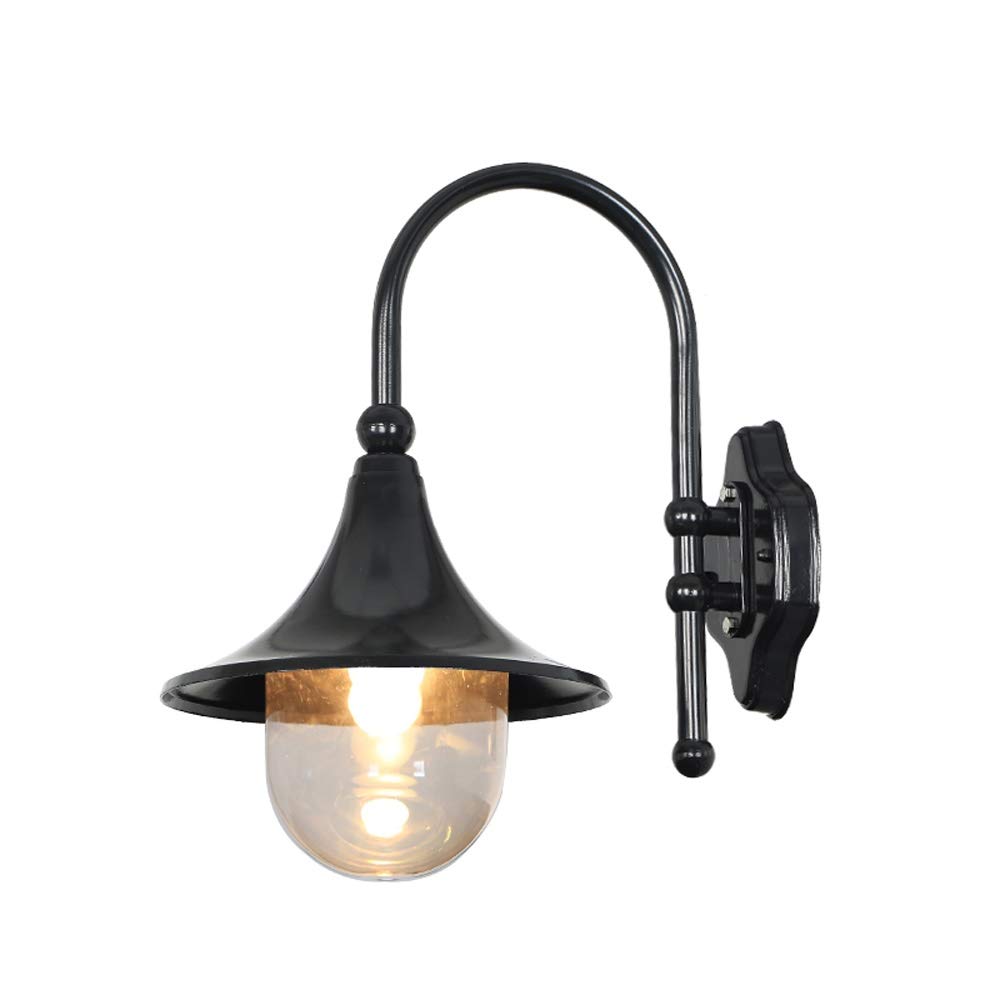 YNIYUJKL Wall Lamp, European Outdoor Wall Light Horn Waterproof Wall Fitting Bracket Light Wall Lamp Glass Lampshade E27 Exterior Wall Sconce Lamp Black Decorative Lamp Beds,Black