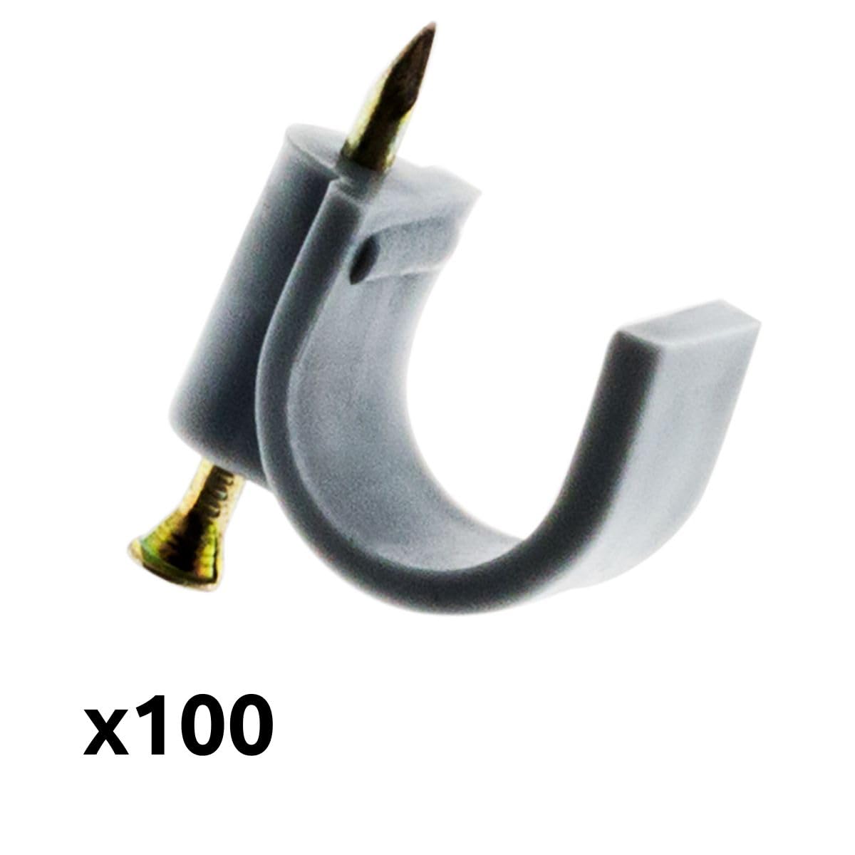 Zenitech - Ganci di Fissaggio Ø12mm - Confezione da 100 - per Cavi e Guarnizioni su Superfici Solide - Plastica di Alta Qualità - Chiodo Speciale per Calcestruzzo Inclusa - Certificato CE - Grigio