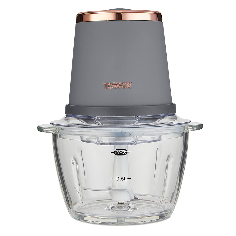 Tower Cavaletto T12058RGG Glass Bowl Chopper, 1L, 350W, Grey and Rose Gold