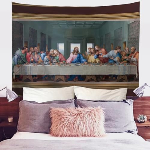 Psesaysky Leonardo da Vinci The Last Supper Tapestry Polyester Cotton Wall Tapestry for Living Room Bedroom Dorm Home Decor Classic Art Tapestry 90.5ʺ W × 70.8ʺ H