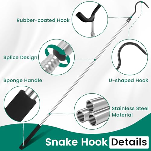 Image of Snake Hook, 35 inch-65 inch Reptile Snake Hook Heavy Duty Long for Ball Python Rattlesnakes Rattle Copperhead Removal with Sponge Grip and Stainless Steel Rubber Tip Hook