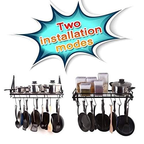 Image of Pan & Pot Lid Organizer Rack - Multifunctional Cookware for Cabinet, Pantry Chopping Board Holder, Space-Saving Kitchen Organizer, Black L-16 x W-8 x H-4 Inches(10-HOOK)