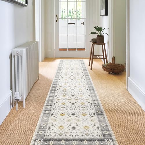 Carvapet Hallway Runner Rug 60x300cm Soft Microfiber Long Kitchen Mat Non Slip Washable Area Runner Rug Floor Carpet for Entryway Laundry Living Room(Grey)