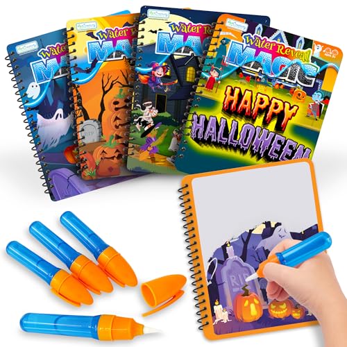 Halloween Party Favors for Toddlers, 4 Pack Halloween Water Coloring Books for Kids, Halloween Activities for Kids, Boo Basket Stuffers, Halloween Treats, Toys, Toddler Travel Essentials, Toddler Gift